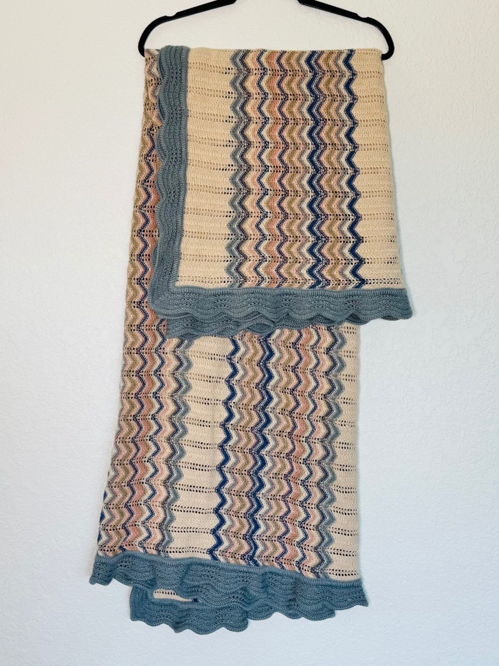 Crochet Knit Afghan Throw Blanket Zigzag Chevron Cottage Retro Cozy 56x72